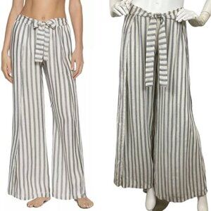 Becca By Rebecca Virtue Gateway Cover-up Swim Pant Wide Split Leg Gray Stripe M